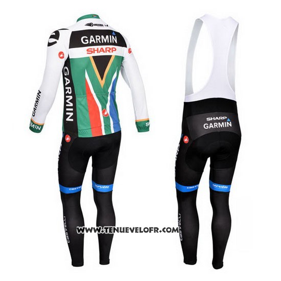 2013 Maillot Ciclismo Garmin Sharp Champion Afrique Du Sud Manches Longues et Cuissard
